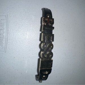 “Blessed” Black Leather Bracelet – Gold Tone Letter Charms